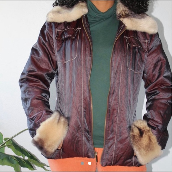 Burgundy coat with cheetah print interior. - Picture 2 of 2